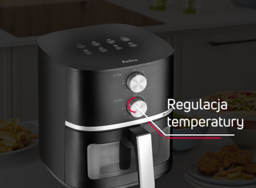 Frytkownica Amica z pokrętłem do precyzyjnej regulacji temperatury na panelu frontowym