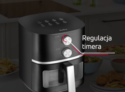 Frytkownica z pokrętłem umożliwiającym ustawienie czasu pracy timera