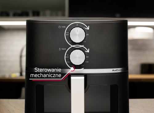 Panel frytkownicy z dwoma mechanicznymi pokrętłami do ustawiania czasu i temperatury