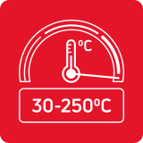 Szeroki zakres temperatur: 30°C - 250°C