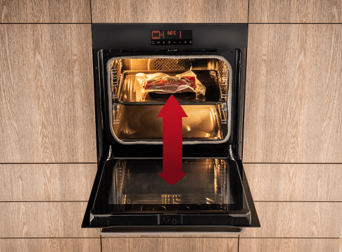 Zbliżenie na piekarnik Amica; widok od góry i wizualizacja funkcji piekarnika Amica: SoftClose - miękkie domykanie